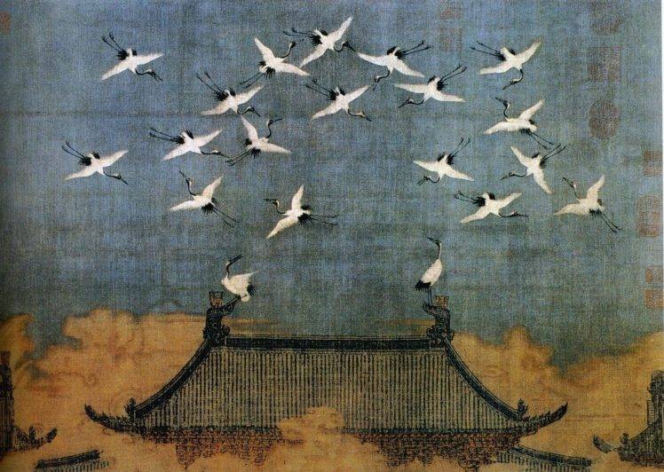 Emperor Huizong of Song, Artwork, Chinese, Painting, Cranes HD Wallpaper Desktop Background