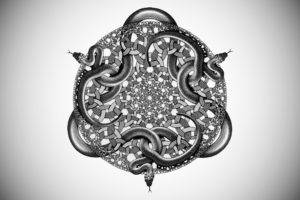 M. C. Escher, Snake, Abstract, Artwork, Monochrome, Drawing, Circle, Symmetry, Occult