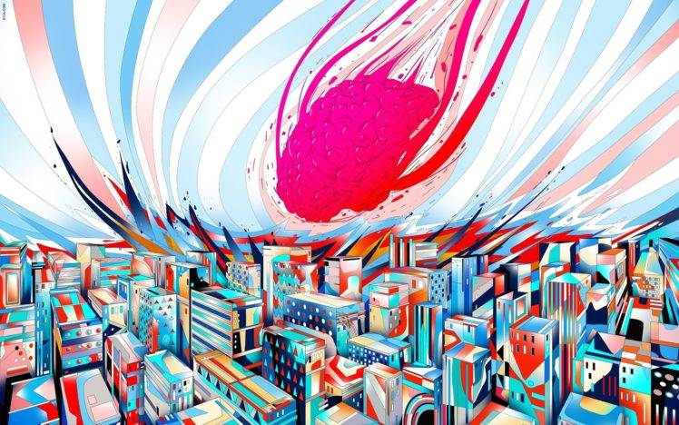 brain, Abstract, Artwork, Drawn, City, Colorful HD Wallpaper Desktop Background