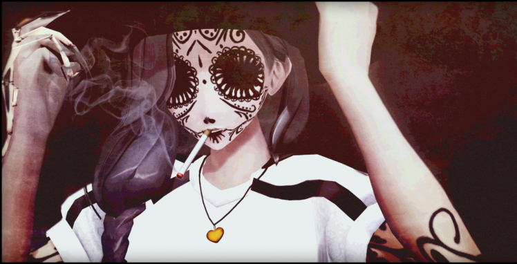long nails, Long hair, Sugar Skull, Smoking, Necklace, Tattoo, Sun hats, Digital art HD Wallpaper Desktop Background