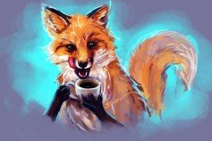 artwork, Fox, Animals, Cup