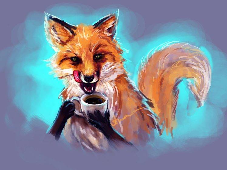 artwork, Fox, Animals, Cup HD Wallpaper Desktop Background