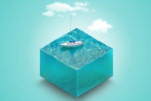 digital art, Water, Boat, Simple background, 3d object, Cube, Yachts