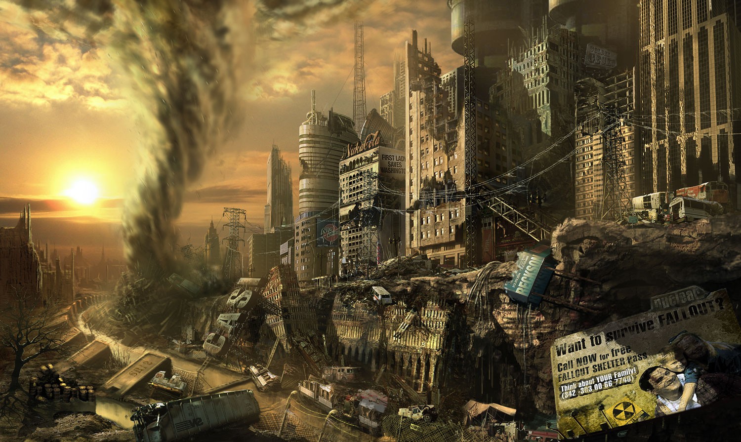 apocalyptic, City, Building, Nuclear, Ruin, Fallout Wallpaper