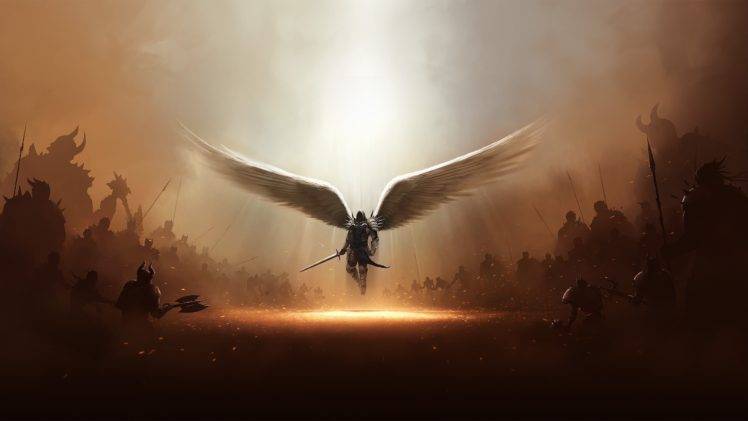 Diablo, Wings, Sword HD Wallpaper Desktop Background