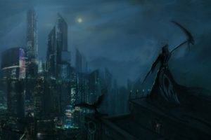 artwork, Cityscape, Grim Reaper
