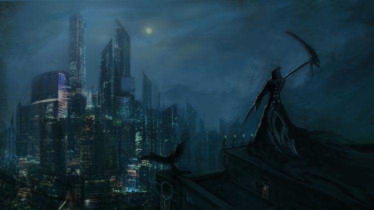 artwork, Cityscape, Grim Reaper HD Wallpaper Desktop Background