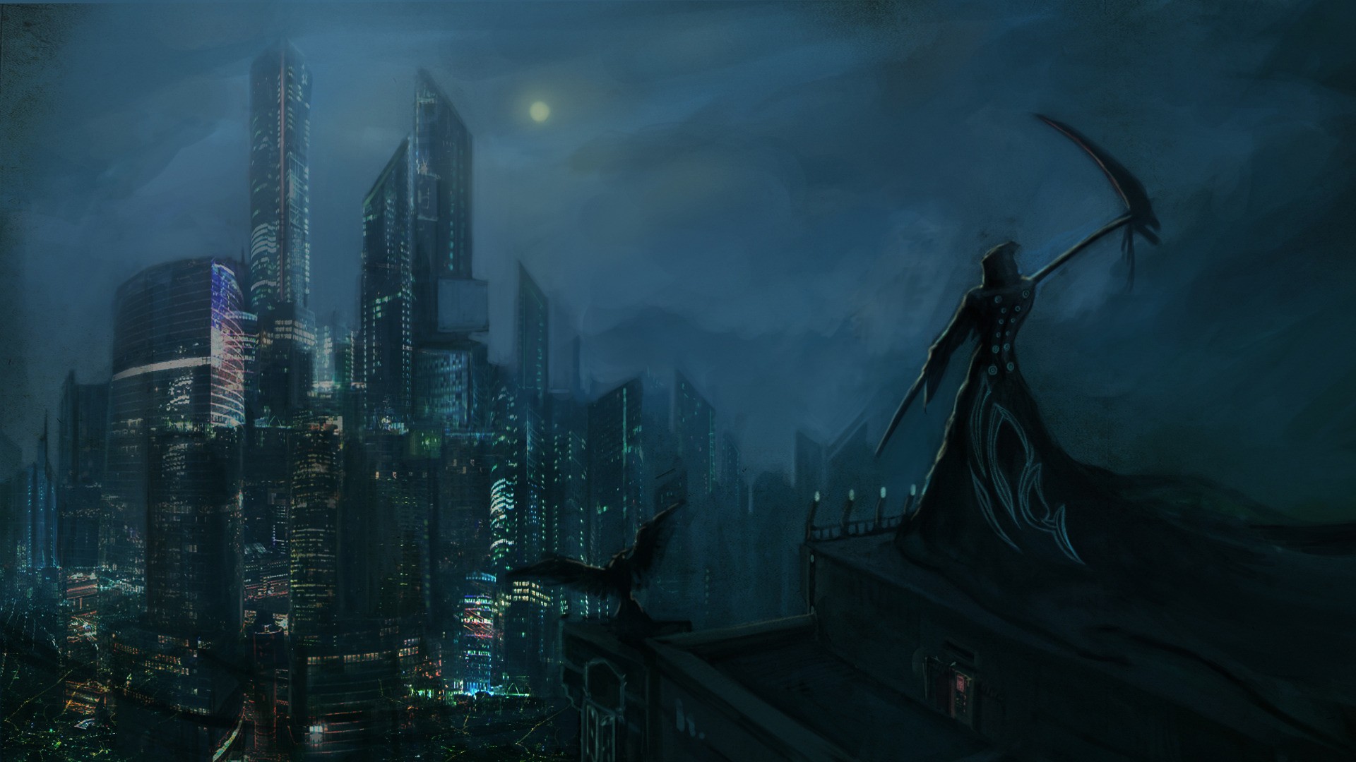 artwork, Cityscape, Grim Reaper Wallpaper