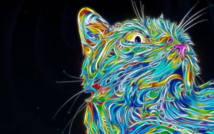 cat, Colorful, Matei Apostolescu, Psychedelic, Fractalius HD Wallpaper Desktop Background