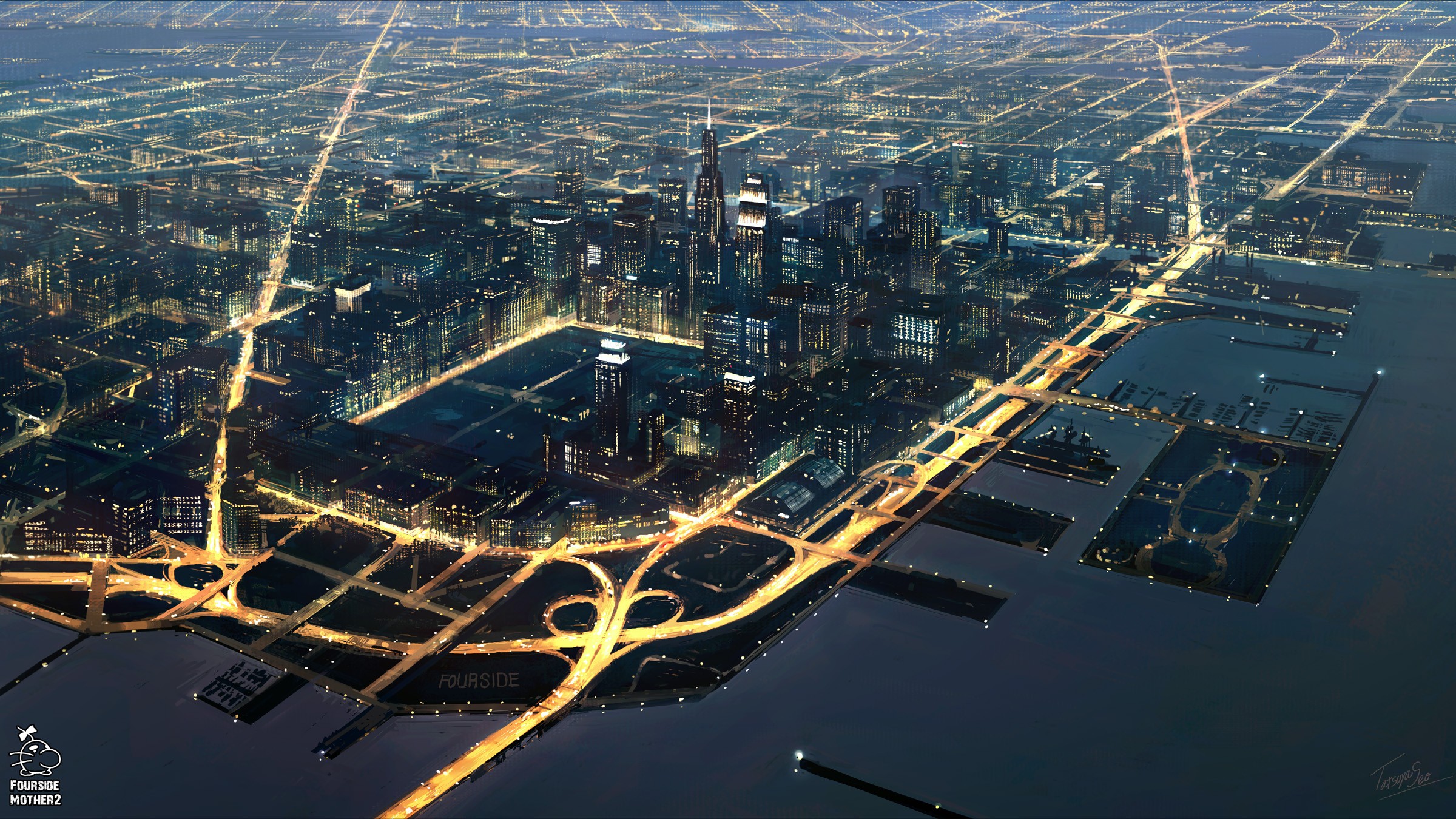 cityscape, Artwork, Lights, Skyscraper, Aerial view Wallpaper