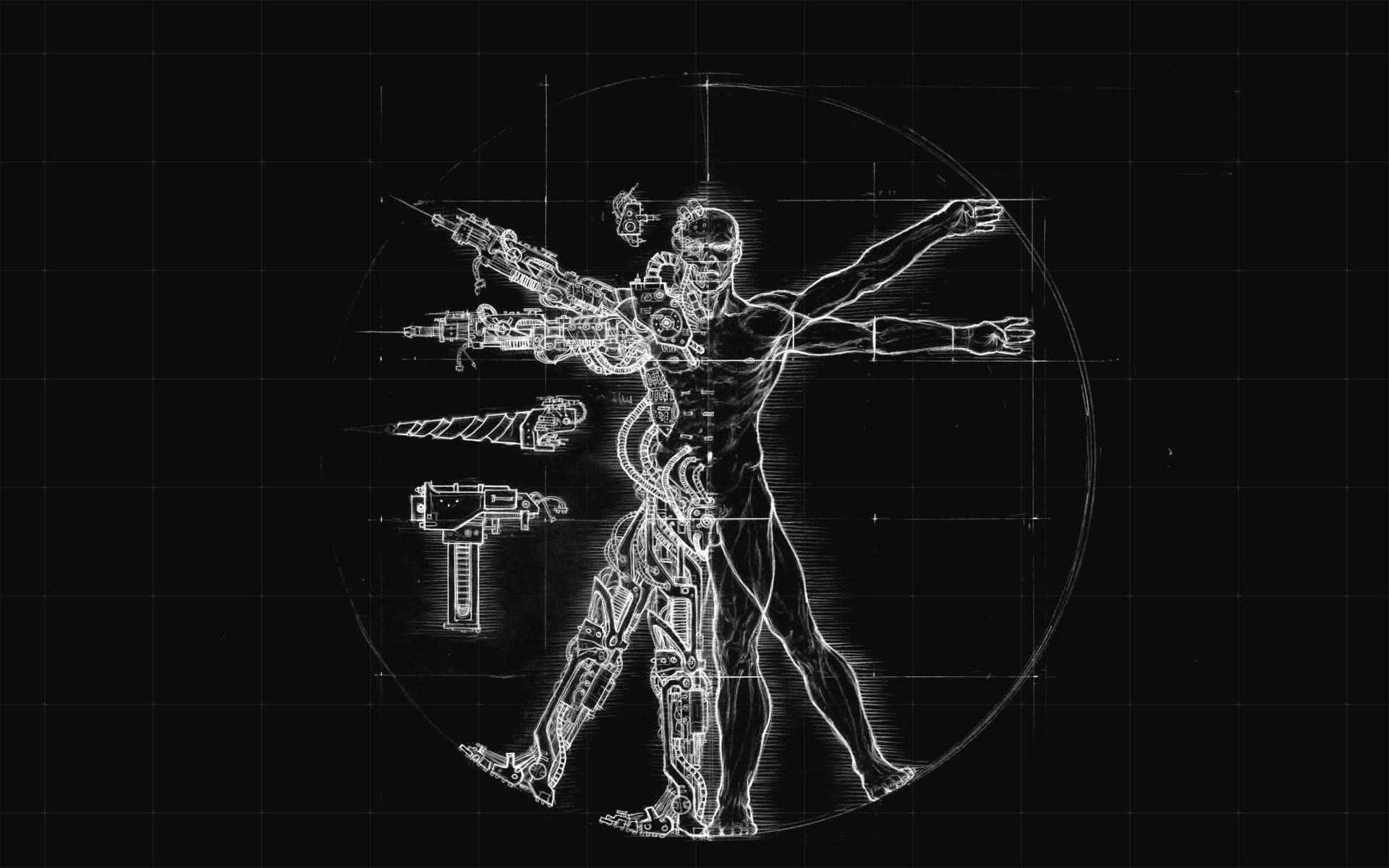 diagrams, Vitruvian Man, Tools, Artwork, Cyborg Wallpaper