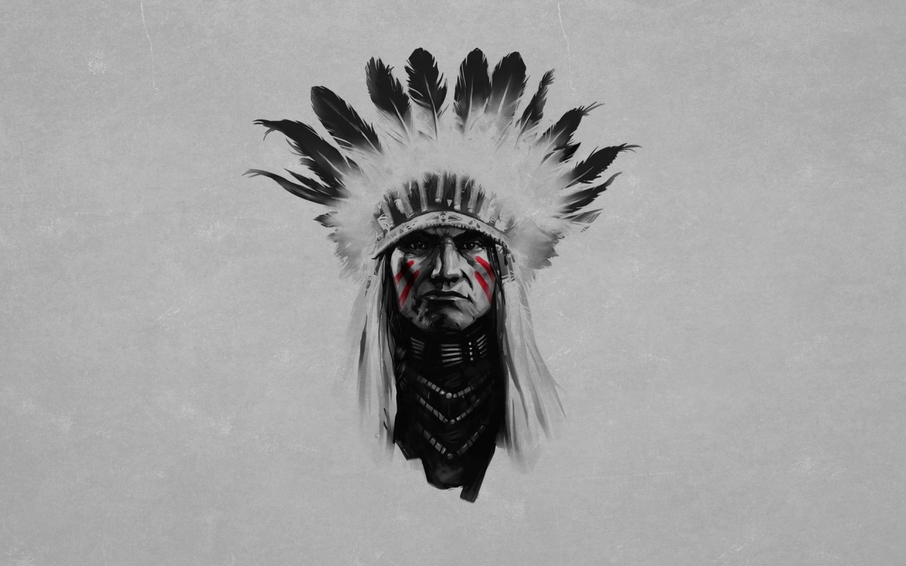 Native Americans, Headdress, Selective coloring, Simple background, Feathers, Artwork Wallpaper