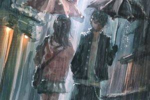 artwork, Rain, Umbrella, Street
