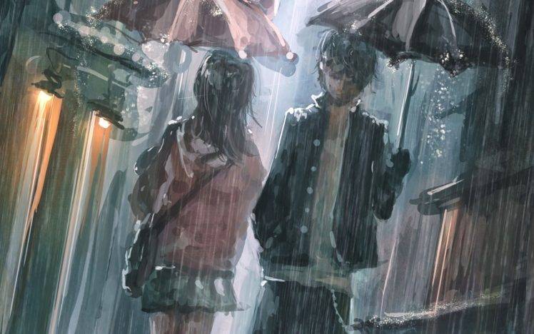 artwork, Rain, Umbrella, Street HD Wallpaper Desktop Background
