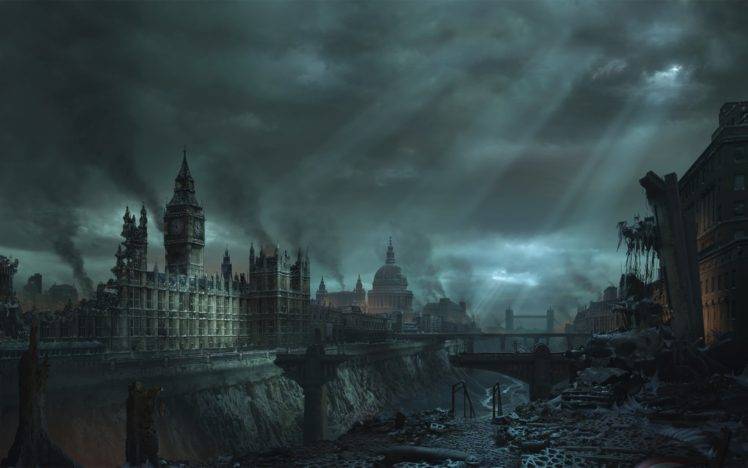 artwork, Apocalyptic, London, Big Ben HD Wallpaper Desktop Background