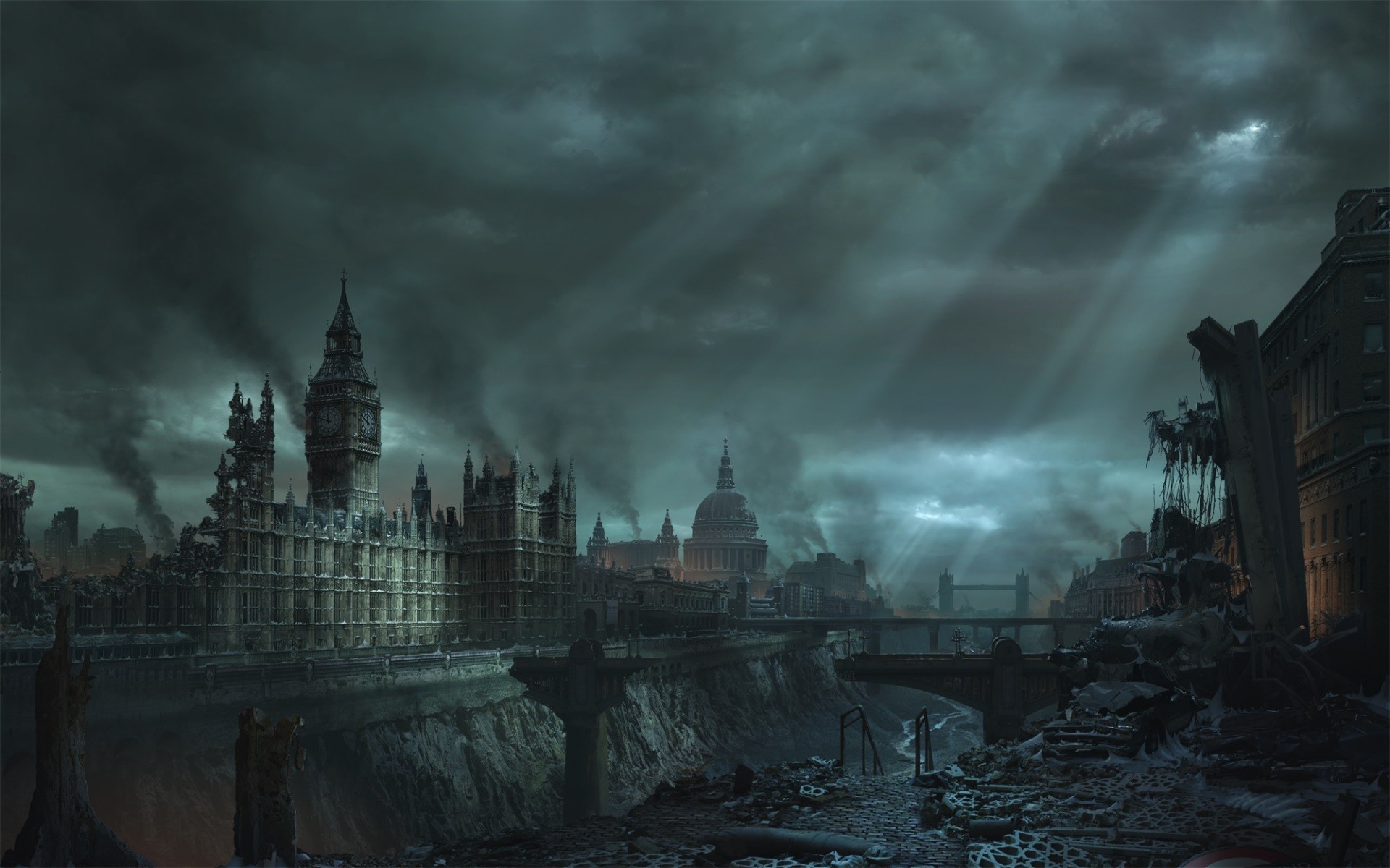 artwork, Apocalyptic, London, Big Ben Wallpaper