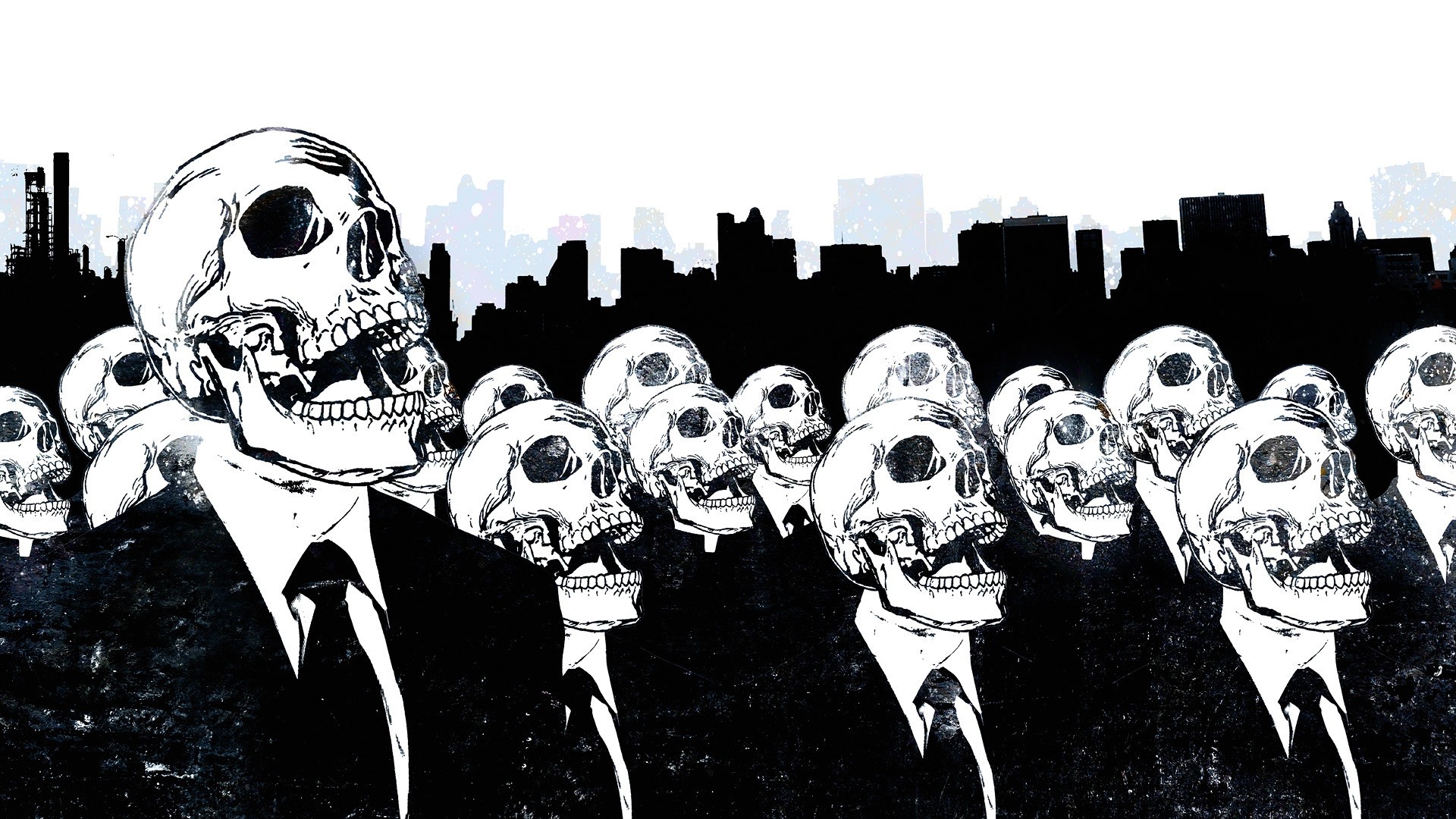 skull, Alex Cherry, Suits, Artwork, Monochrome, Skyline Wallpaper