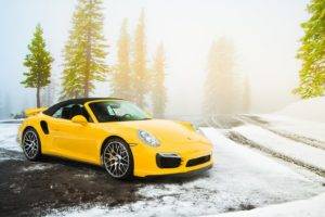 Porsche, Snow, Car, Yellow cars