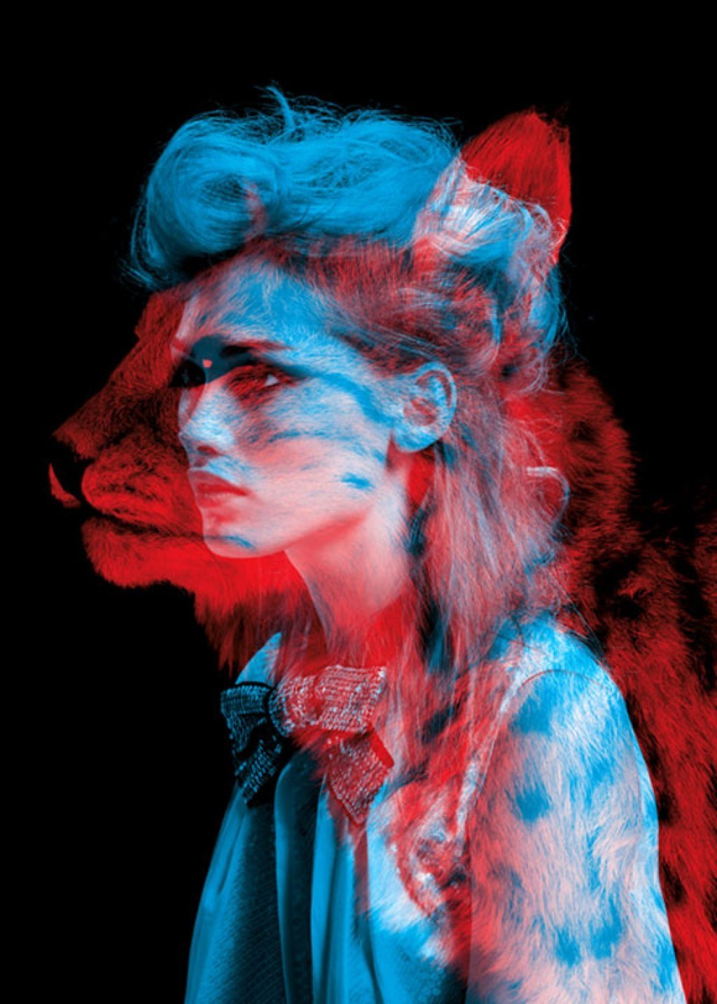 women, 3D, Animals, Red, Blue, Anaglyph 3D Wallpaper