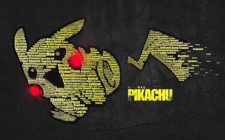 Pikachu, Pokemon, Word clouds, Typographic portraits HD Wallpaper Desktop Background