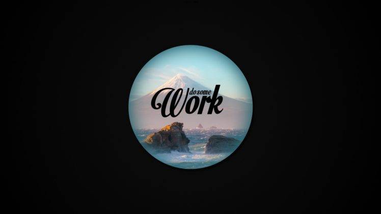 minimalism, Work, Circle, Black background, Mountain, Rock, Sea HD Wallpaper Desktop Background