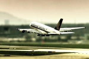 airplane, Tilt shift, Passenger aircraft, A380, Airbus, Aircraft, Vehicle
