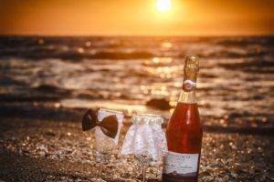 wine, Drink, Sea, Bowtie, Beach, Sunset