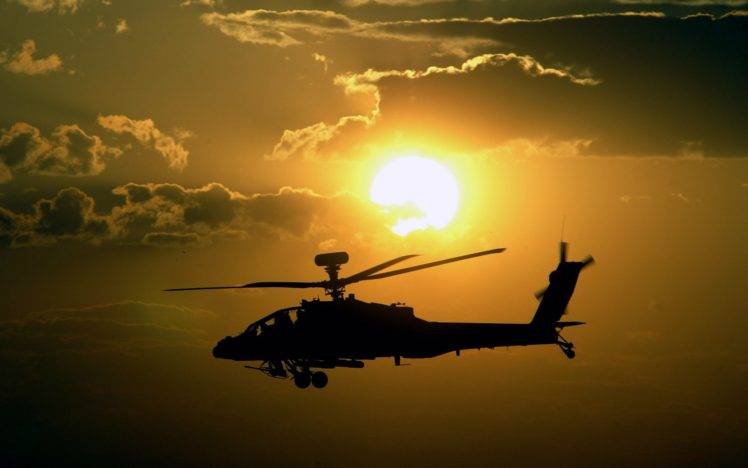 AH 64 Apache, Sunset, Helicopters HD Wallpaper Desktop Background