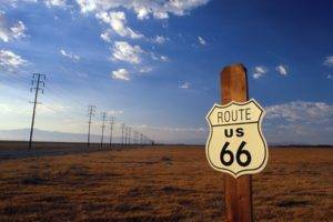 USA, Road, Route 66, Power lines, Field, Clouds, Utility pole