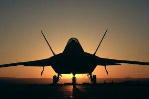 aircraft, F 22 Raptor, Sunset, Silhouette