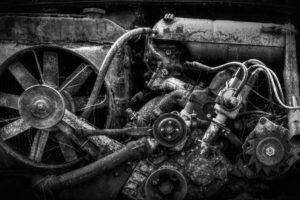 black background, Engines, Gears, Technology, Wheels, Pipes, Fans, Metal, Monochrome, Skoda, Rust, Vehicle, Wreck
