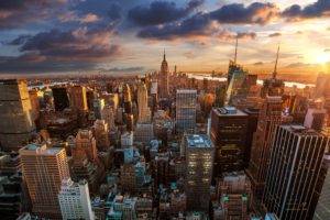 city, Cityscape, New York City, Skyscraper, USA, Sunset, Clouds
