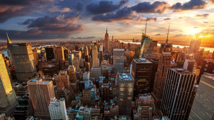 city, Cityscape, New York City, Skyscraper, USA, Sunset, Clouds HD Wallpaper Desktop Background