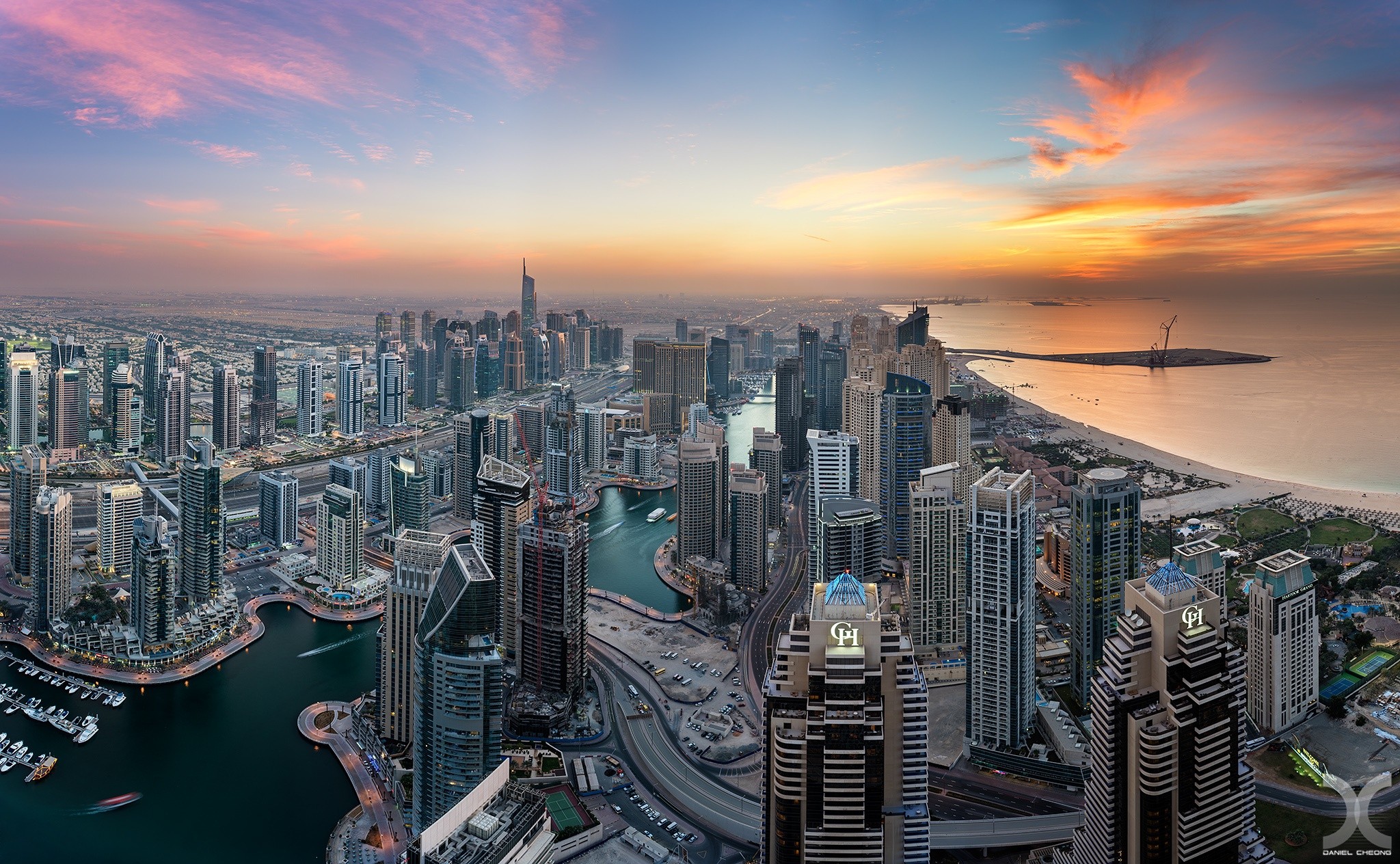 city, Cityscape, Dubai, United Arab Emirates, Skyscraper, Sunset Wallpaper
