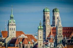 cityscape, Architecture, Tower, Old building, Germany, Munich, Church, Rooftops, Clock towers, Clouds, Cathedral