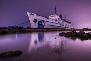 sea, Ship, Shipwreck, Water, Rock, Night, Long exposure, Blurred, Boat, Graffiti, Chains, Rust