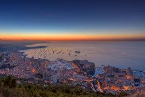 Monaco, Sunset, Sea, Horizon