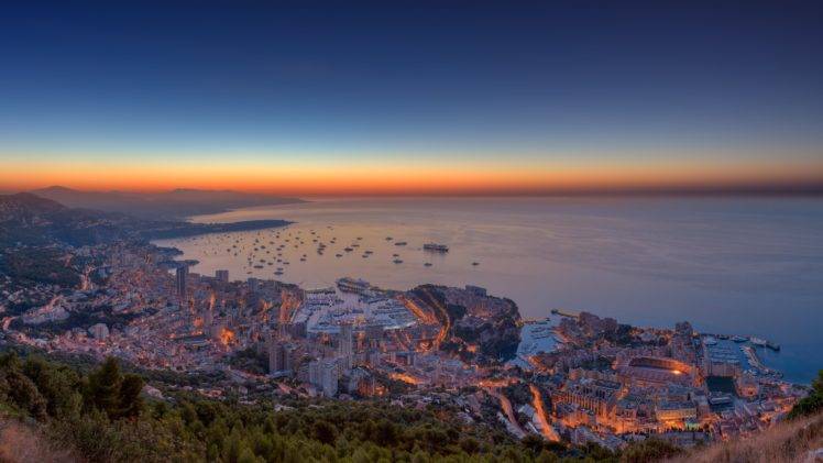 Monaco, Sunset, Sea, Horizon HD Wallpaper Desktop Background