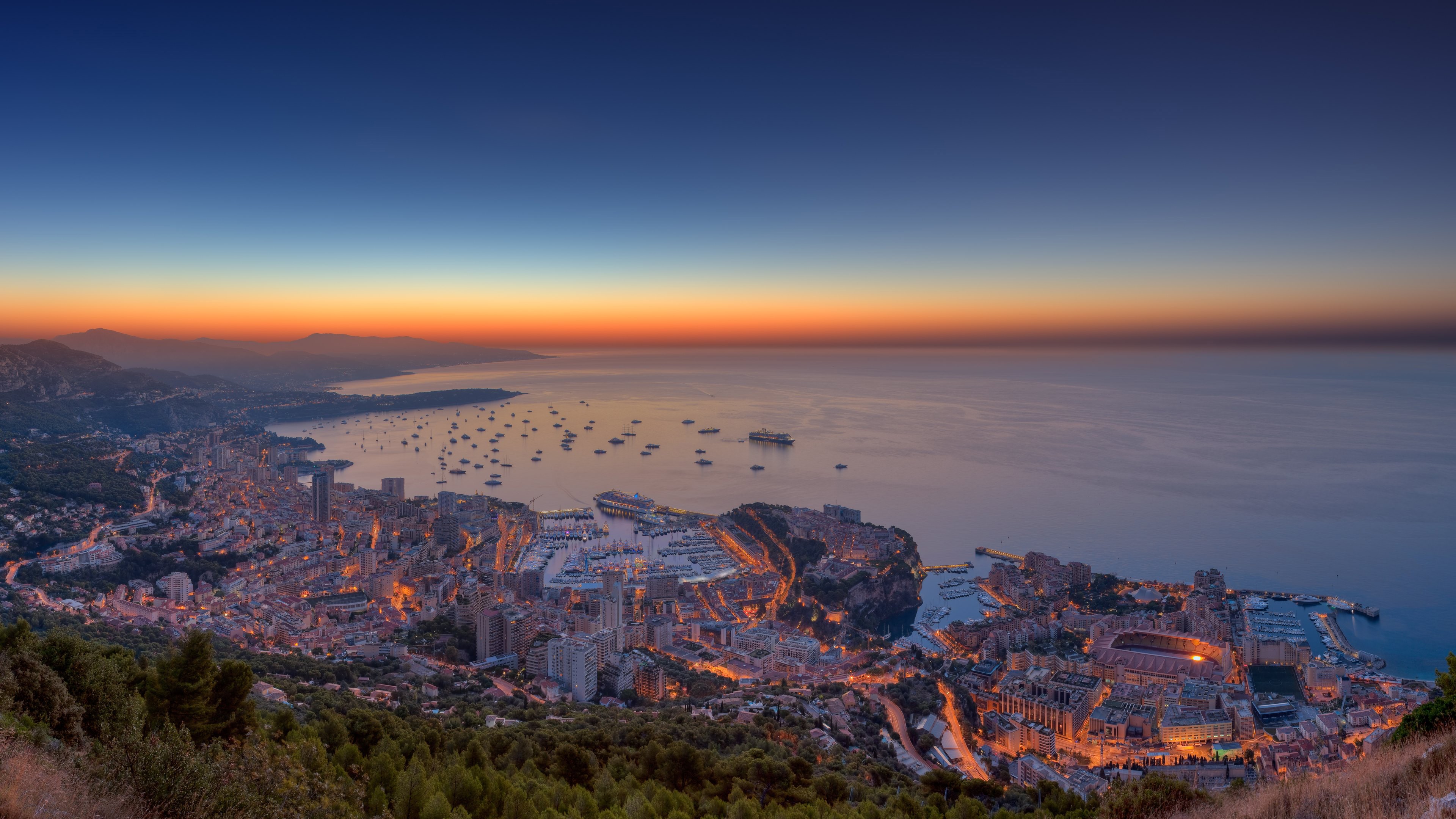 Monaco, Sunset, Sea, Horizon Wallpaper