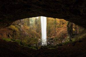 waterfall, Forest, Cave