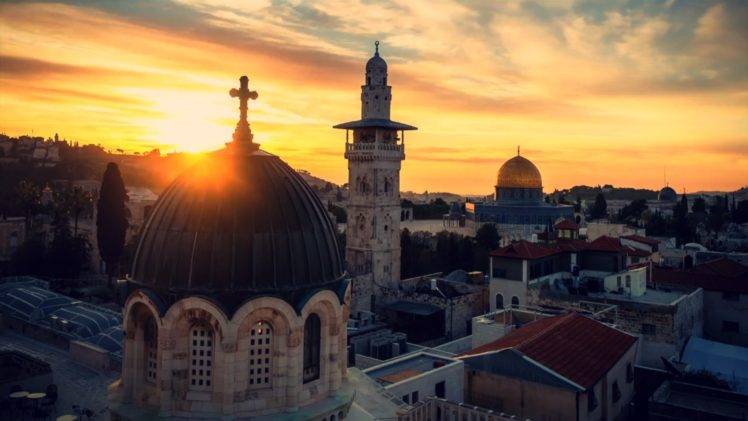 Jerusalem, Sky, Sunset, Cross, Holy City, Church HD Wallpaper Desktop Background