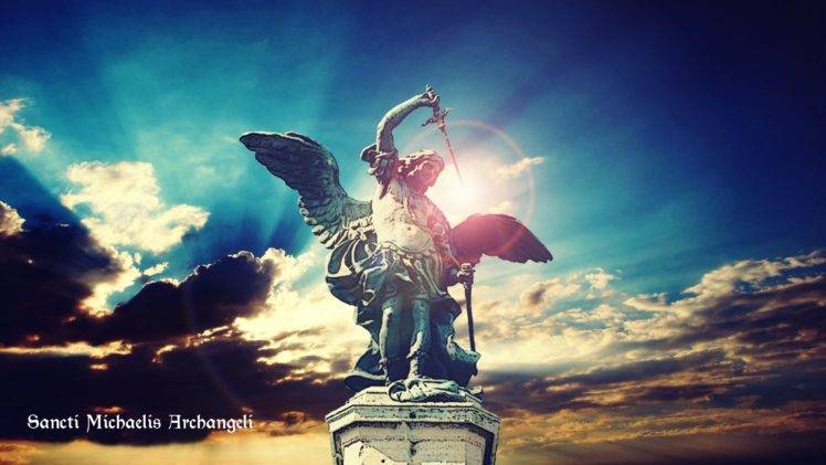 st michael archangel, Sky, Lights, Sword, Angel HD Wallpaper Desktop Background