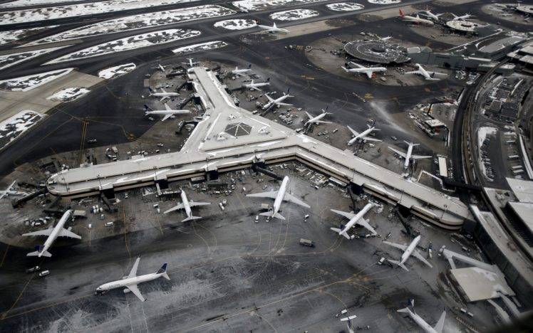airport, Aircraft, Winter, Aerial view, Airplane, Newark airport HD Wallpaper Desktop Background