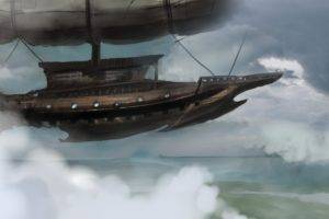 steampunk, Ship, Clouds