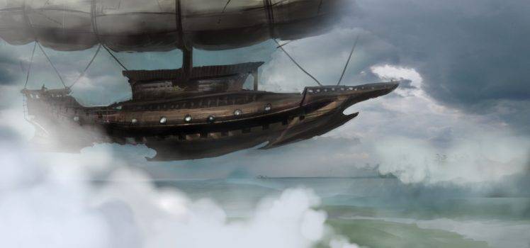 steampunk, Ship, Clouds HD Wallpaper Desktop Background