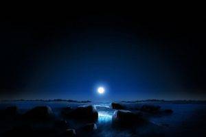 moon, Moonlight, Rock, Water, Beach