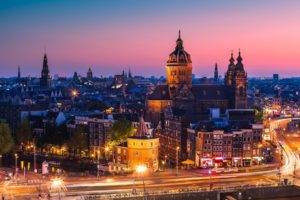 city, Cityscape, Netherlands, Amsterdam, Building, Road, Sunset, Lights, Street light
