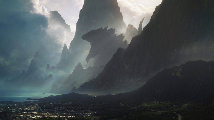 artwork, Godzilla, Sea, Mountain HD Wallpaper Desktop Background