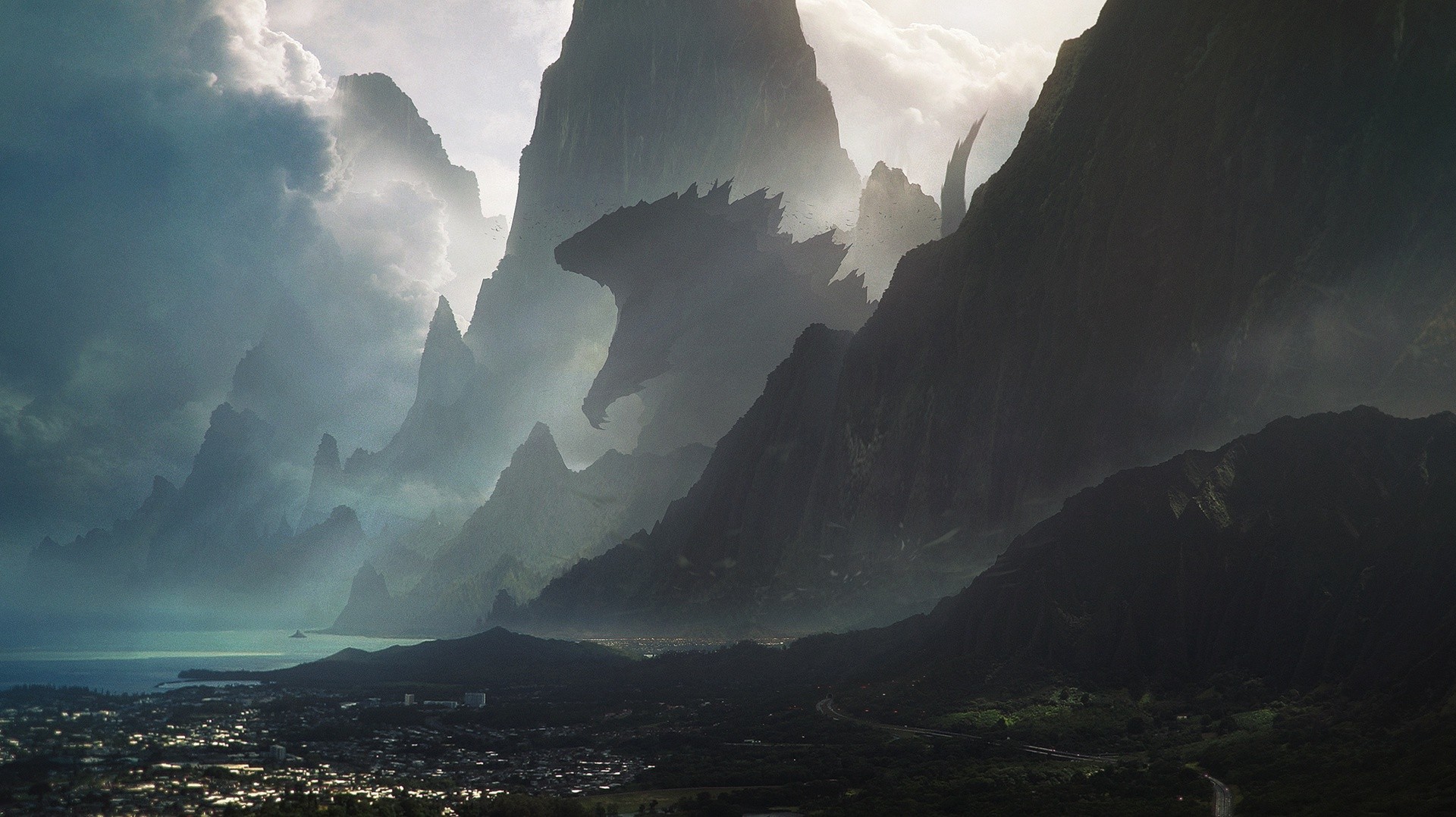 artwork, Godzilla, Sea, Mountain Wallpaper