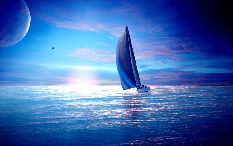 fantasy art, Sea, Boat, Digital art HD Wallpaper Desktop Background